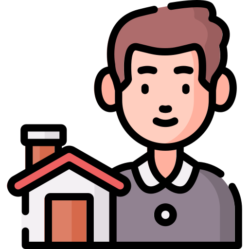 Person holding a small house icon, representing real estate agencies and customer service efficiency with AI Receptionists.
