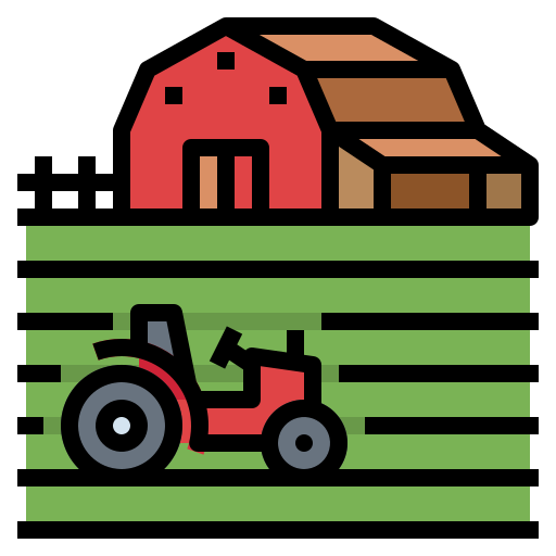 AI receptionist for farm architects with a red barn and tractor in a green field setting.