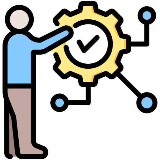 Person interacting with a gear icon, symbolizing automation and efficiency, relevant to AI receptionist services for Overland Rentals.