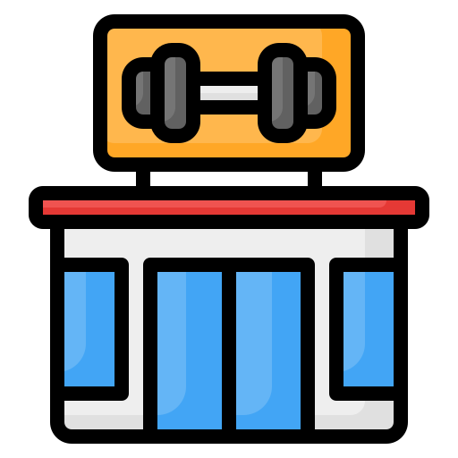 AI Receptionist for Sports Rehab Centers with gym icon and building design, representing automated customer service solutions for fitness and rehabilitation facilities.