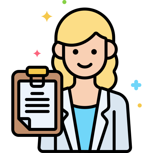 AI receptionist character holding a clipboard, symbolizing support for therapists and healthcare professionals in managing client inquiries and appointments.