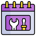 Calendar icon with wrench and screwdriver, symbolizing booking and availability management for beverage catering services.

