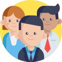 Group of diverse professionals smiling, representing teamwork and customer service for beverage catering events.
