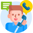 Person on phone call with speech bubbles, representing AI communication for test prep centers and student inquiries. Person on phone call with speech bubbles, representing AI communication for test prep centers and student inquiries.