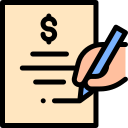 Image of a person writing on a document with a dollar sign, representing package pricing and FAQs for beverage catering services.
