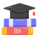 Graduation cap on stacked books representing educational services and AI Receptionist for Digital Academy.
